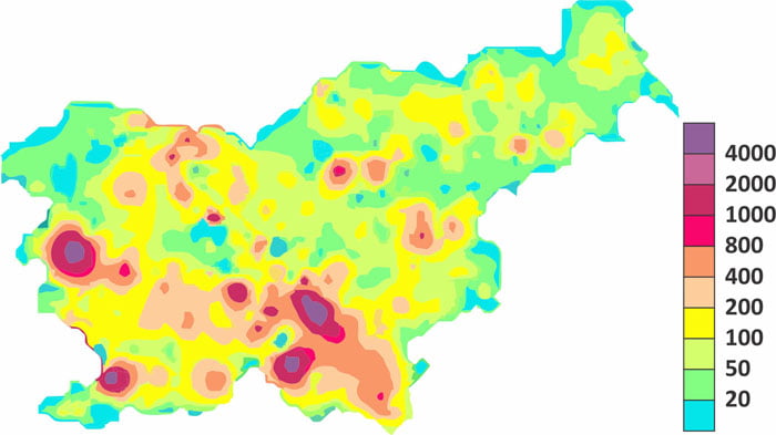 ZEMLJEVID radon v sloveniji