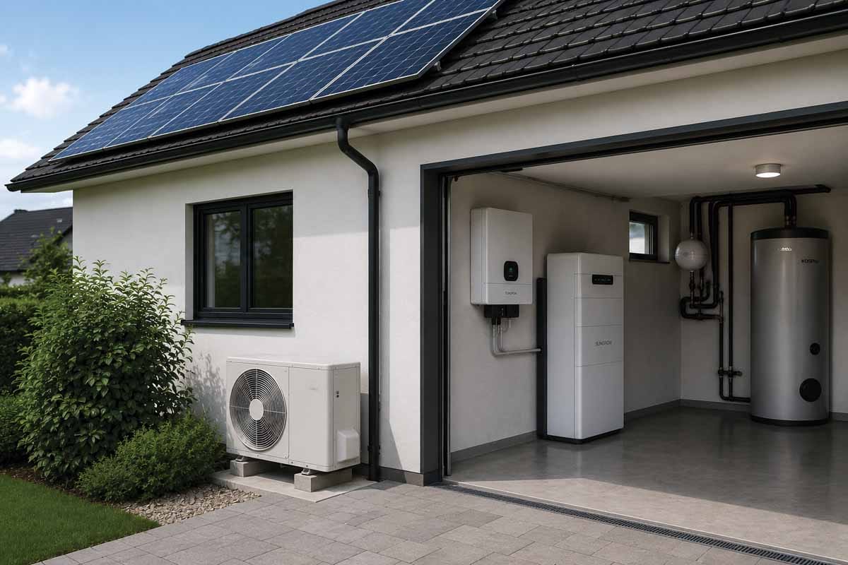 Sončna elektrarna na strehi družinske hiše s hranilnikom električne energije in toplotno črpalko
