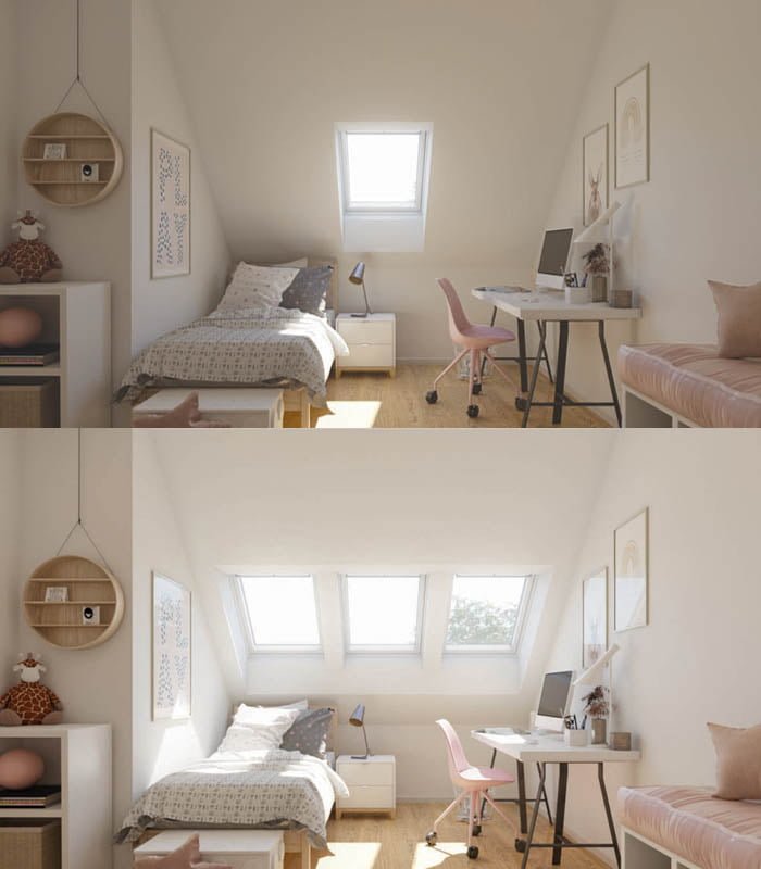 Otroska soba v mansardi svetloba