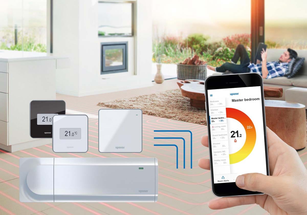 Regulacija talnega gretja Uponor Smatrix PULSE s pametno aplikacijo in sobnimi termostati