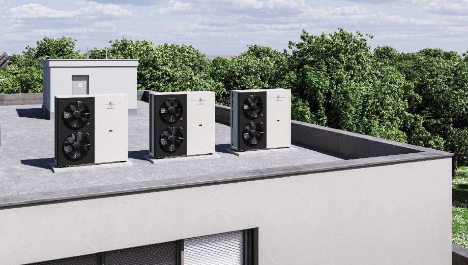 Toplotne črpalke De Dietrich MMTC R32 in MHTC R290 za ogrevanje večjih objektov, nameščene na strehi stavbe