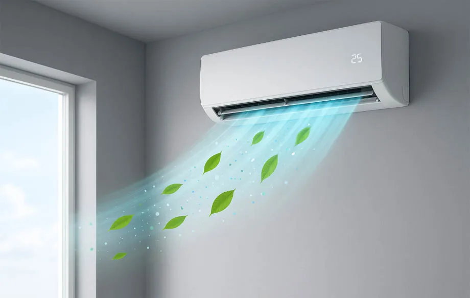 Klimatska naprava, ki hladi prostor in čisti zrak z energijsko učinkovitim delovanjem