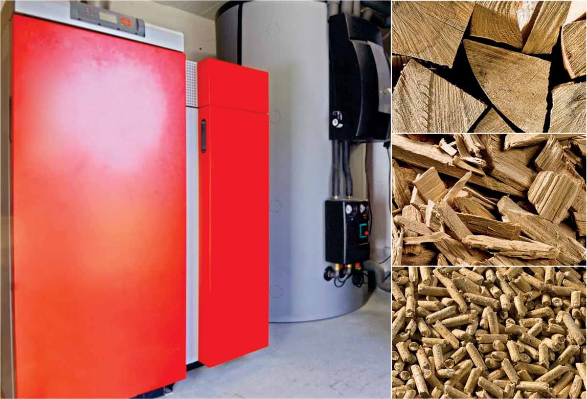 Ogrevanje na lesno biomaso – sodoben kotel na drva, sekance in pelete z zalogovnikom ter primer goriva