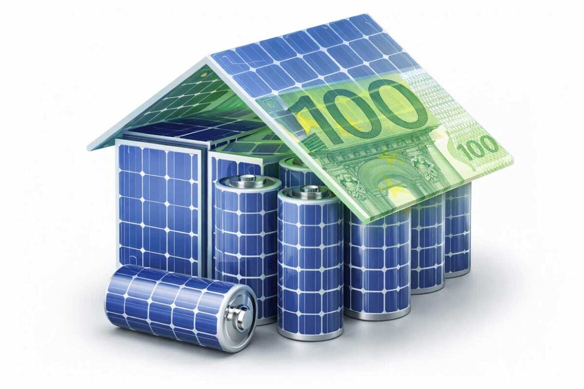 Sončna elektrarna in baterijski hranilnik s prikazom subvencije in finančnega prihranka