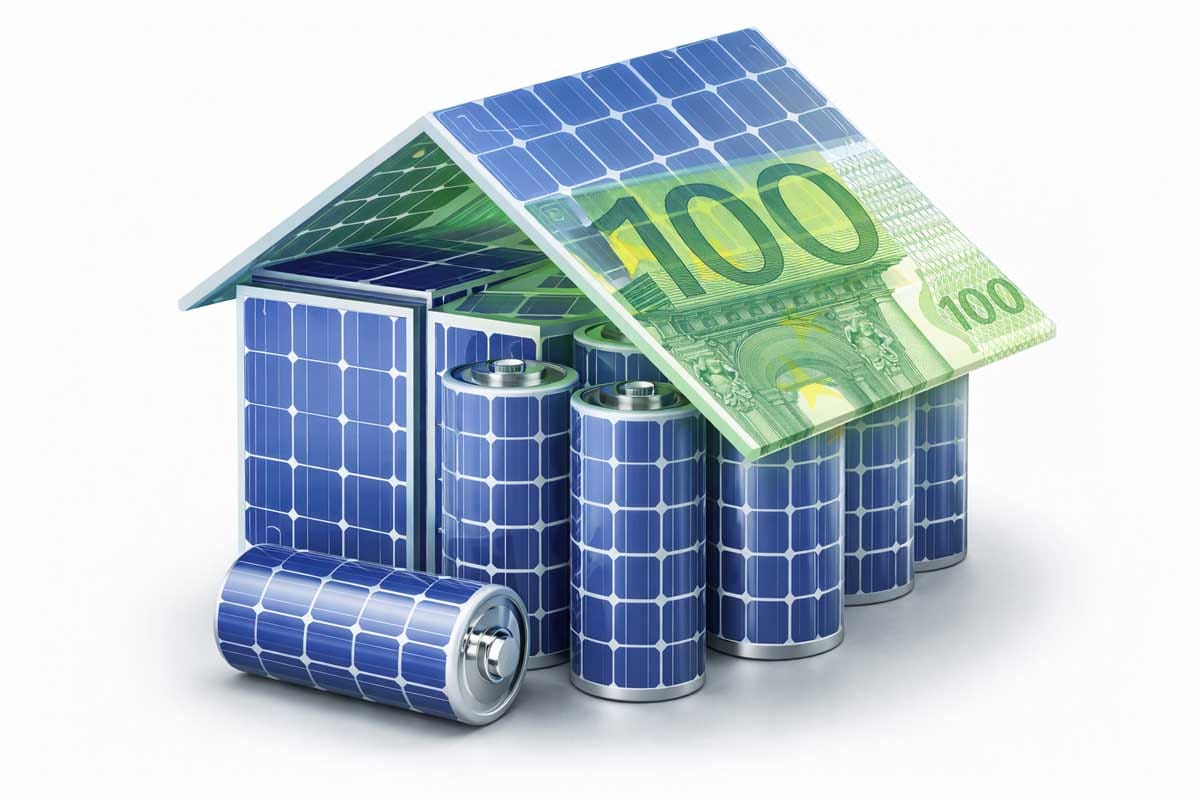 Sončna elektrarna in baterijski hranilnik s prikazom subvencije in finančnega prihranka