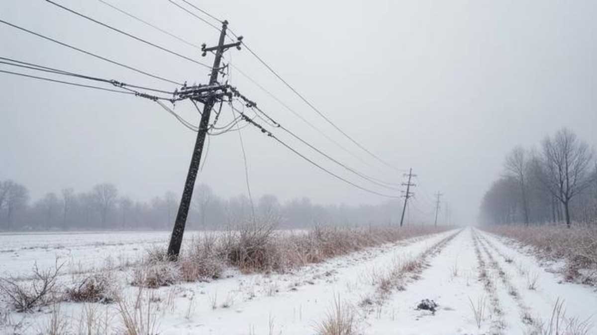 Poškodovan električni drog po sneženju