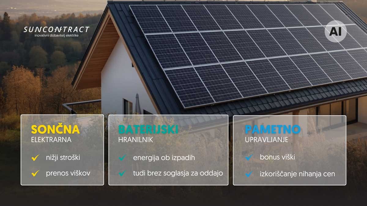 Hibridna sončna elektrarna s baterijskim hranilnikom in sistemom pametnega upravljanja energije