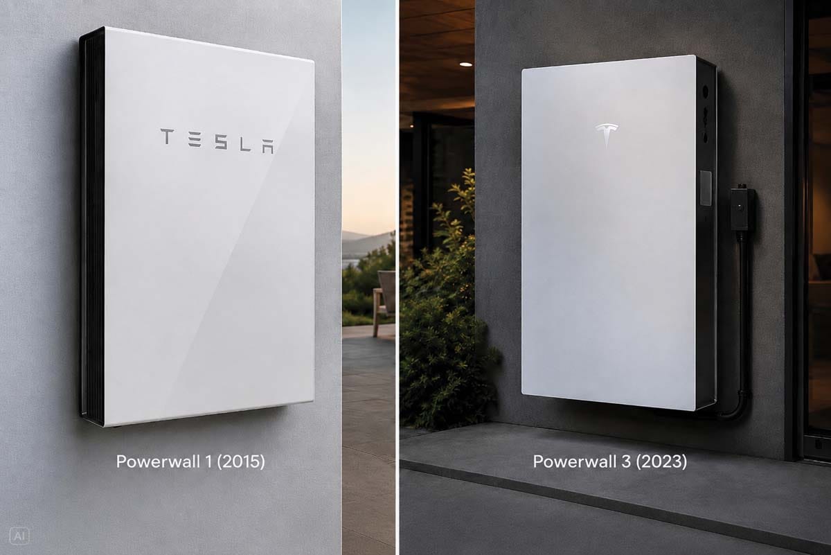 Tesla Powerwall 1 iz leta 2015 in Powerwall 3 iz leta 2023